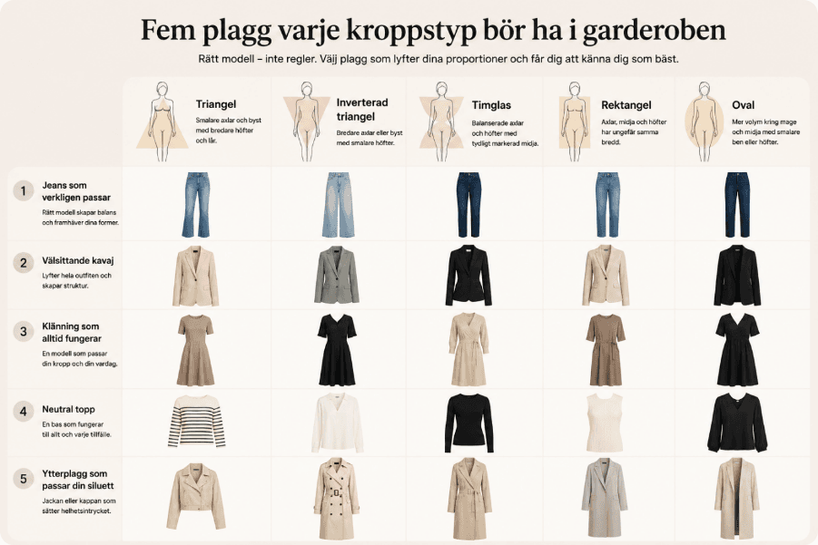 Fem plagg varje kroppstyp bör ha i garderoben